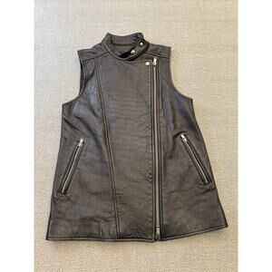 Club Monaco Women's XS Black 100% Lamb Leather Asymmetrical Zip Biker Vest
